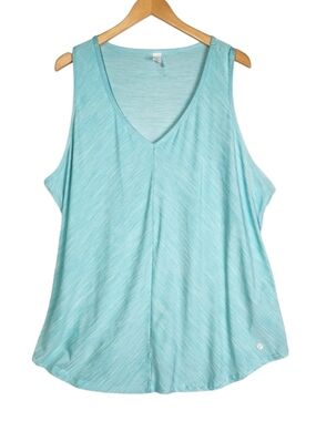 Bally Total Fitness 1X Aqua Blue Heathered Athleisure Gym Yoga Tank Top V Neck